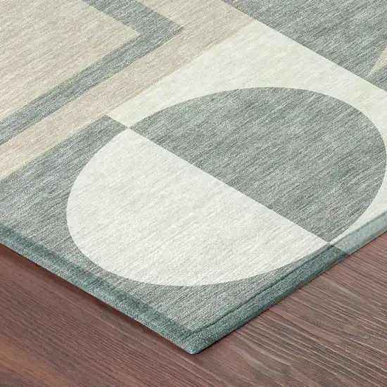 Ivory And Beige Geometric Washable Indoor Outdoor Area Rug Photo 4