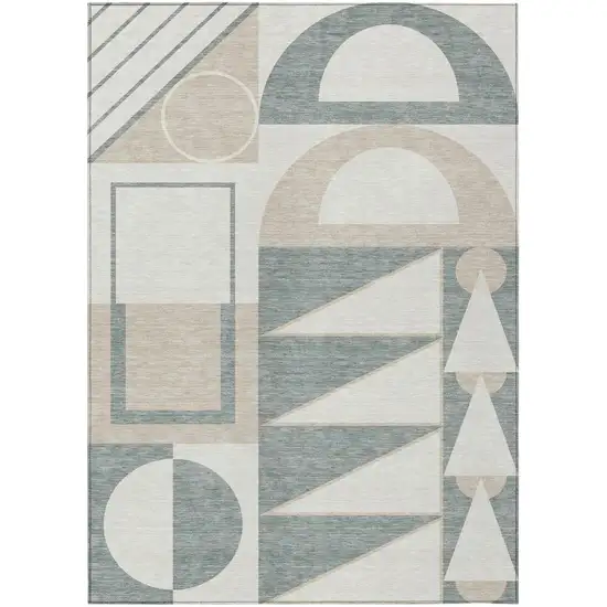 Ivory And Beige Geometric Washable Indoor Outdoor Area Rug Photo 1