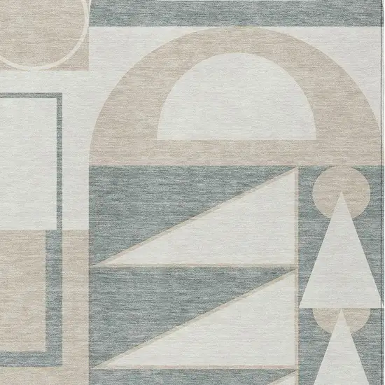 Ivory And Beige Geometric Washable Indoor Outdoor Area Rug Photo 2