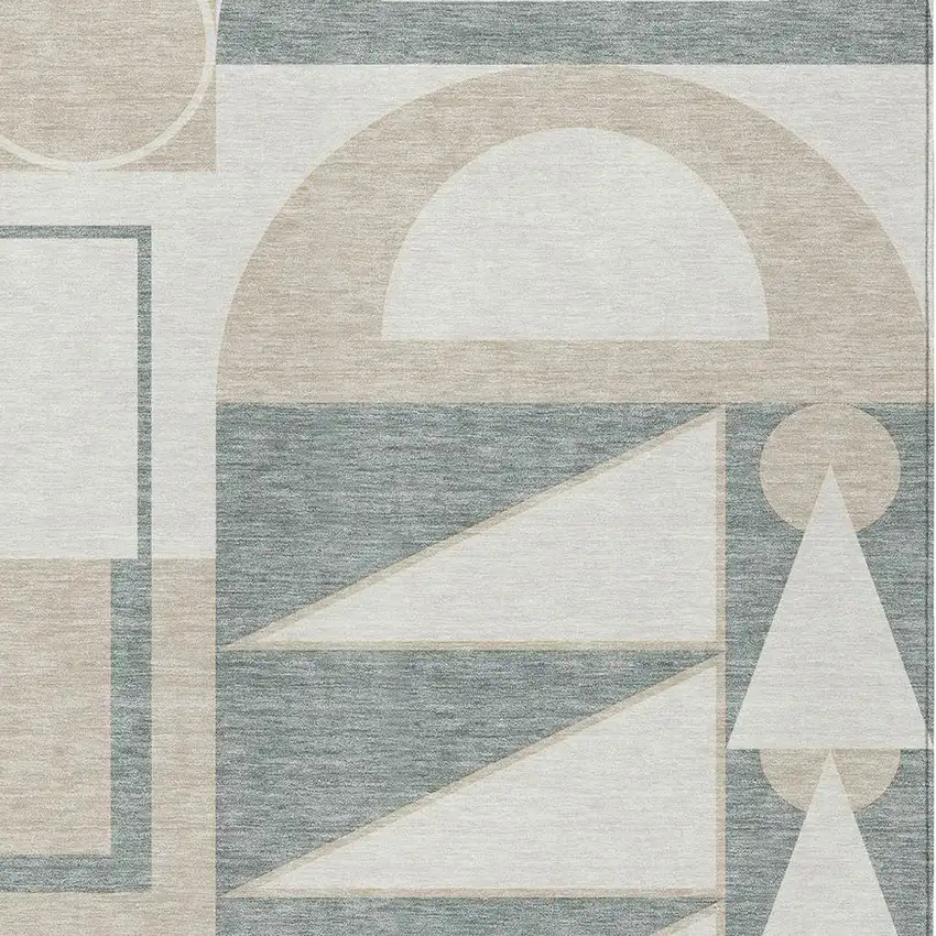 Ivory And Beige Geometric Washable Indoor Outdoor Area Rug Photo 2