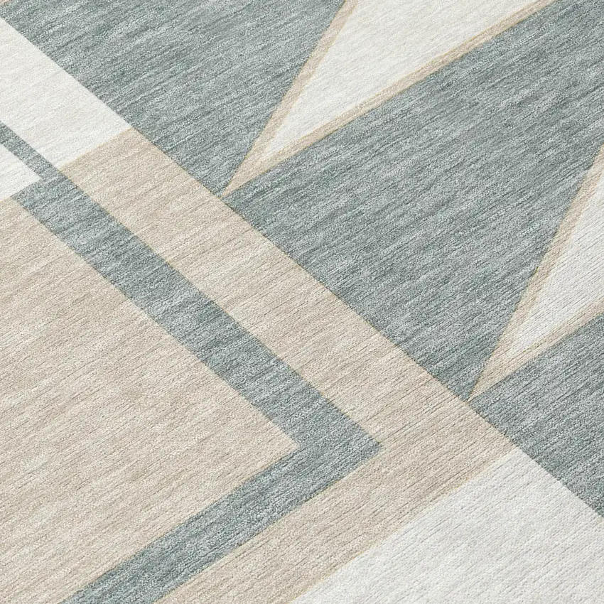 Ivory And Beige Geometric Washable Indoor Outdoor Area Rug Photo 5