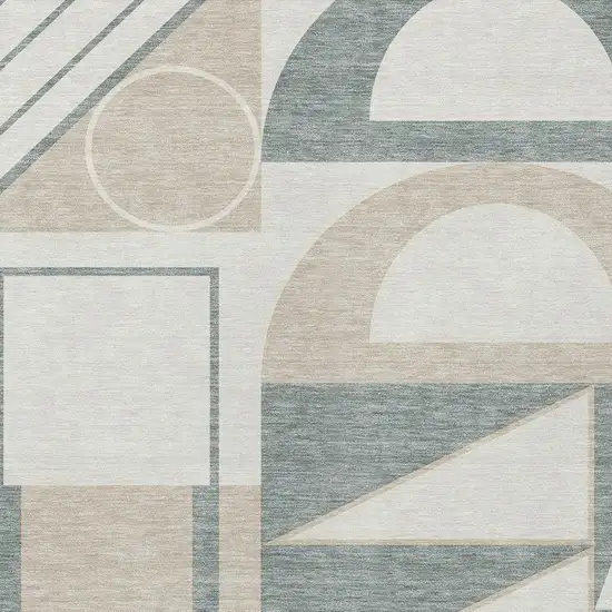Ivory And Beige Geometric Washable Indoor Outdoor Area Rug Photo 2