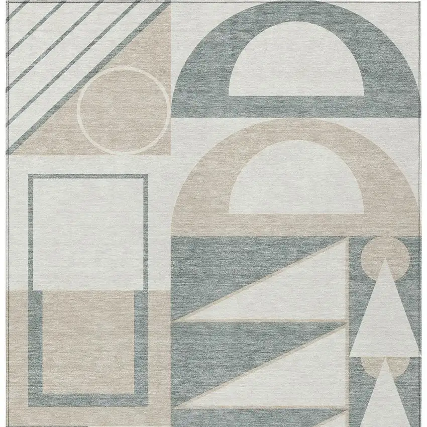 Ivory And Beige Geometric Washable Indoor Outdoor Area Rug Photo 3