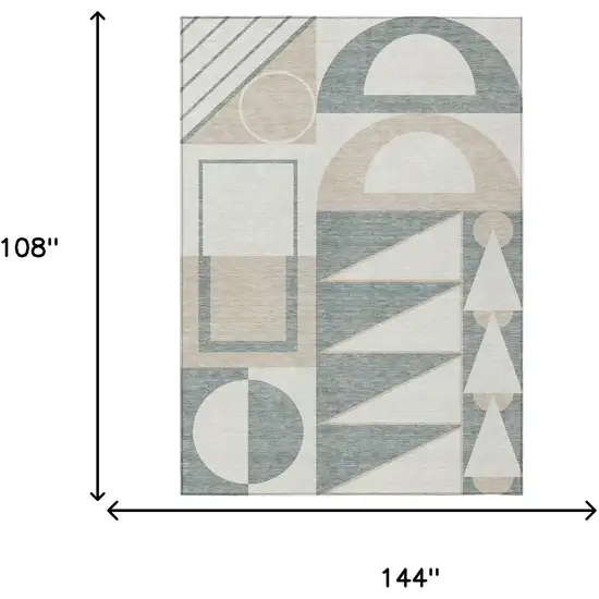 Ivory And Beige Geometric Washable Indoor Outdoor Area Rug Photo 6
