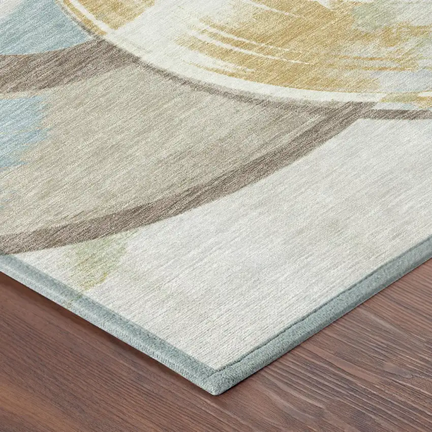 Ivory And Beige Geometric Washable Indoor Outdoor Area Rug Photo 4