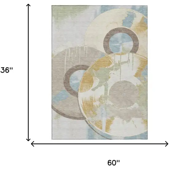 Ivory And Beige Geometric Washable Indoor Outdoor Area Rug Photo 6