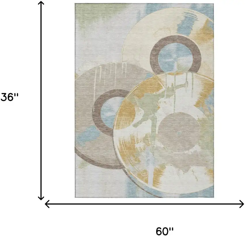Ivory And Beige Geometric Washable Indoor Outdoor Area Rug Photo 6