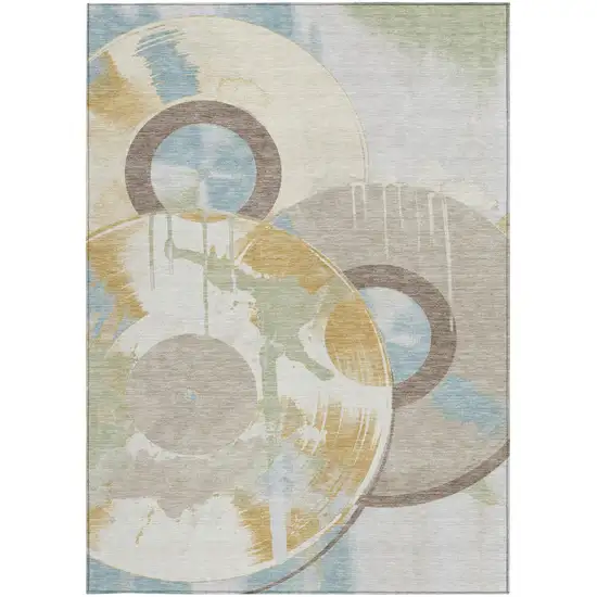 Ivory And Beige Geometric Washable Indoor Outdoor Area Rug Photo 3