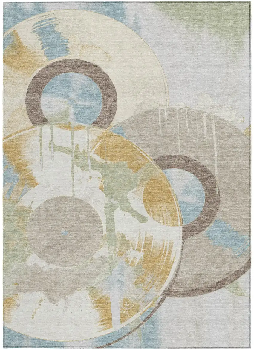 Ivory And Beige Geometric Washable Indoor Outdoor Area Rug Photo 3