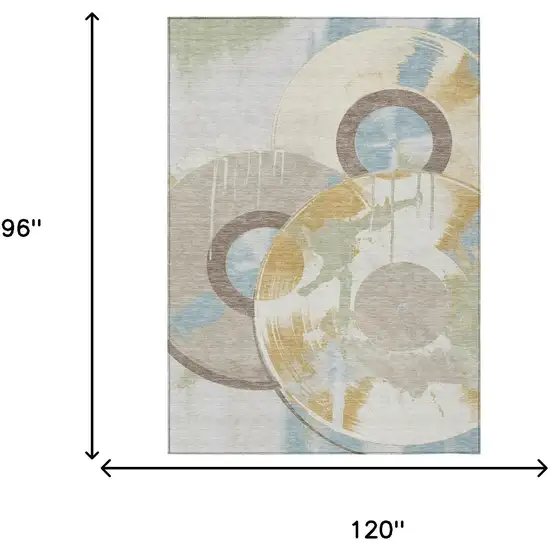 Ivory And Beige Geometric Washable Indoor Outdoor Area Rug Photo 6