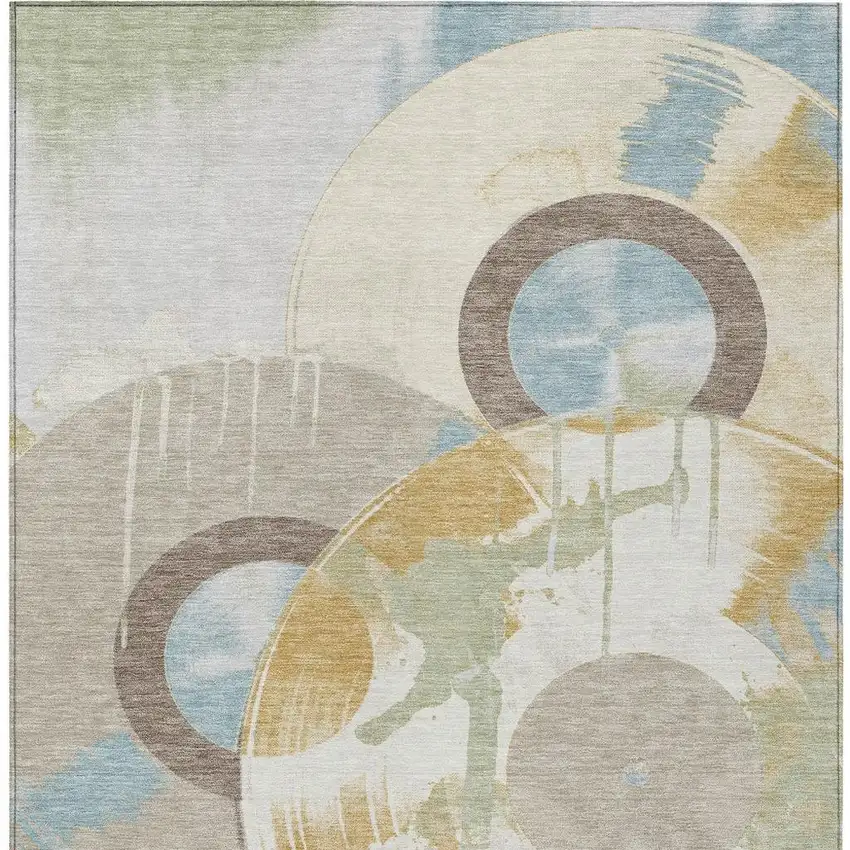 Ivory And Beige Geometric Washable Indoor Outdoor Area Rug Photo 3