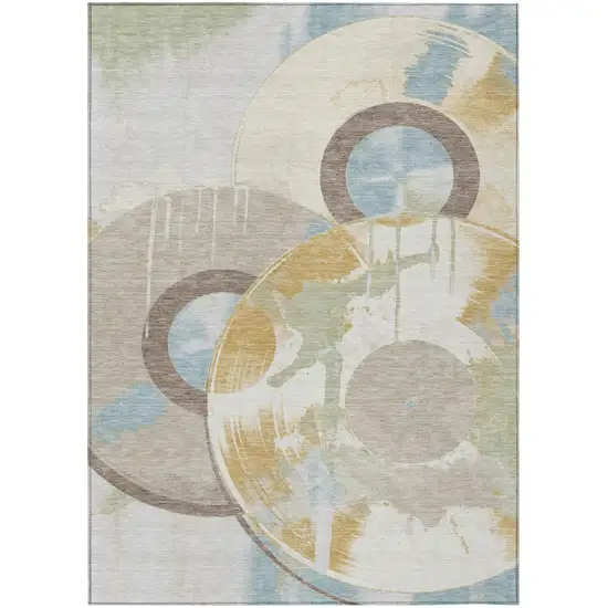 Ivory And Beige Geometric Washable Indoor Outdoor Area Rug Photo 1