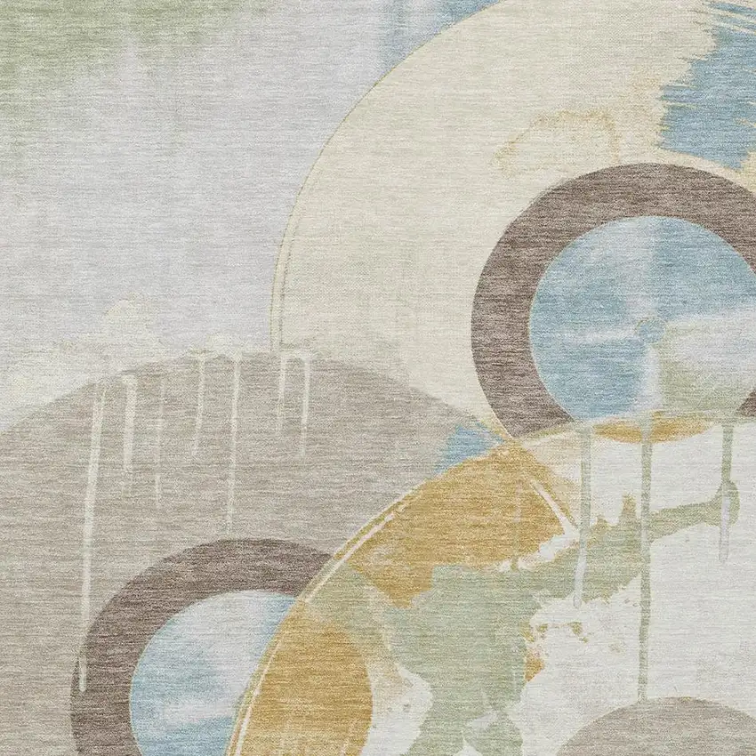 Ivory And Beige Geometric Washable Indoor Outdoor Area Rug Photo 2