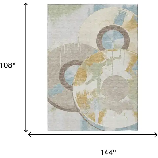 Ivory And Beige Geometric Washable Indoor Outdoor Area Rug Photo 6