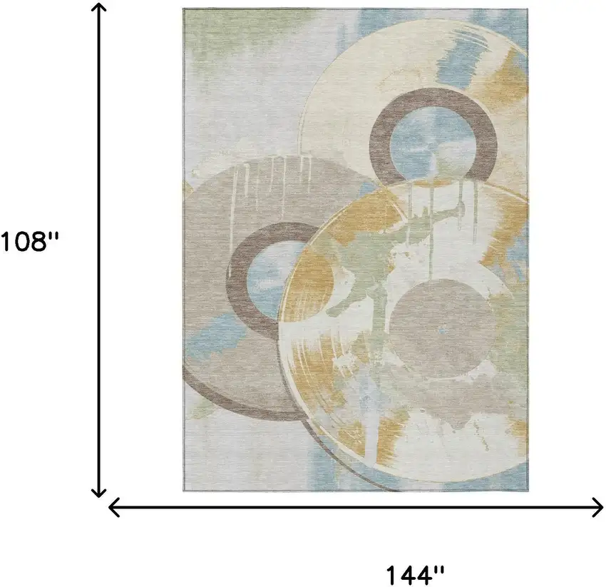 Ivory And Beige Geometric Washable Indoor Outdoor Area Rug Photo 6