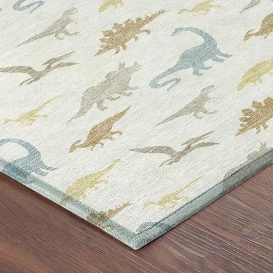Ivory And Beige Geometric Washable Indoor Outdoor Area Rug Photo 4