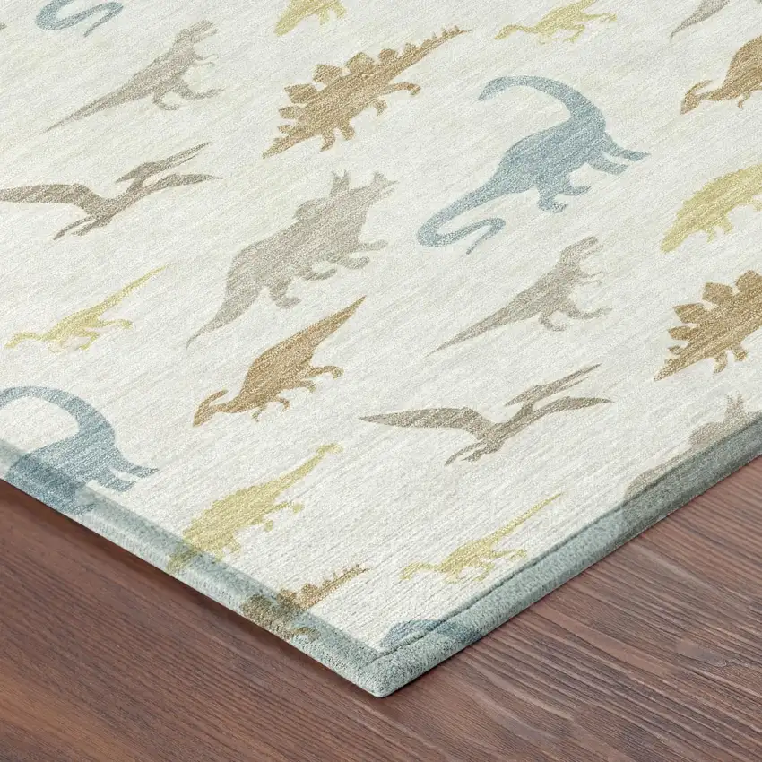 Ivory And Beige Geometric Washable Indoor Outdoor Area Rug Photo 4