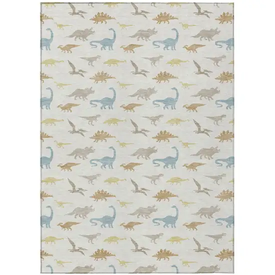 Ivory And Beige Geometric Washable Indoor Outdoor Area Rug Photo 1