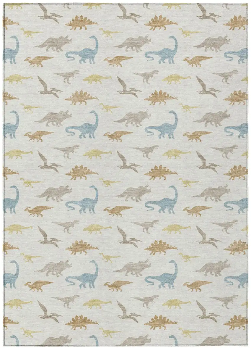 Ivory And Beige Geometric Washable Indoor Outdoor Area Rug Photo 1