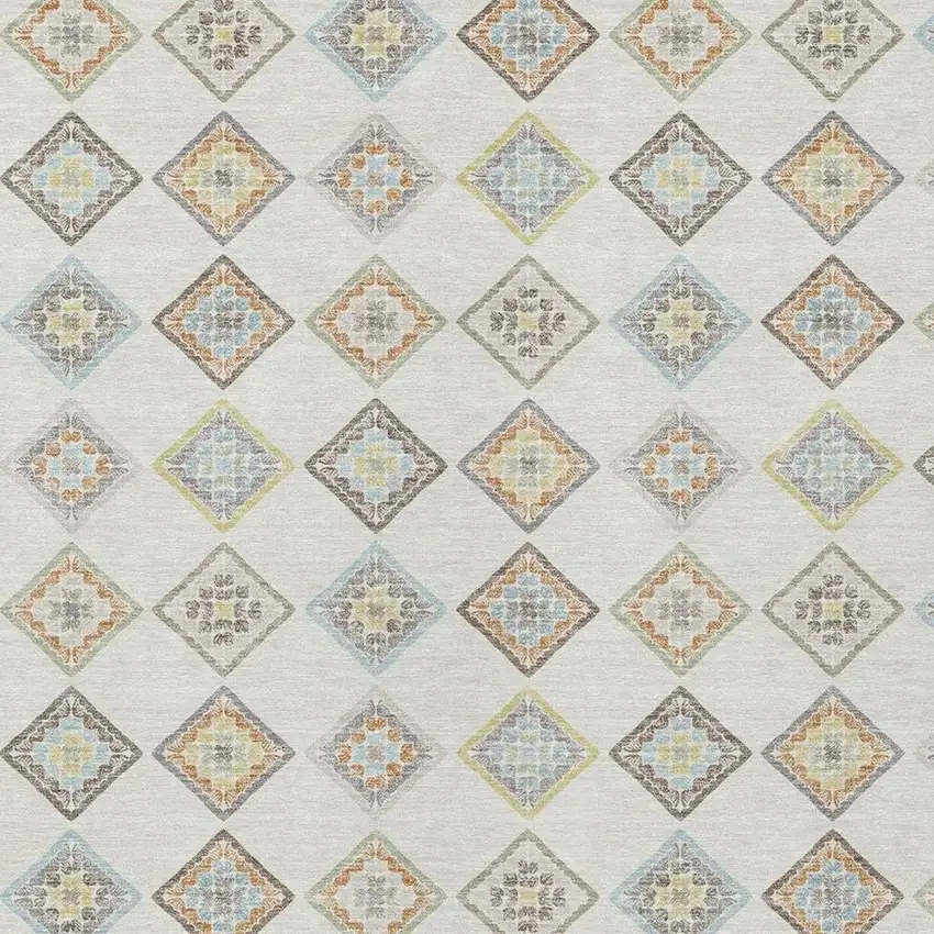 Ivory And Beige Geometric Washable Indoor Outdoor Area Rug Photo 2