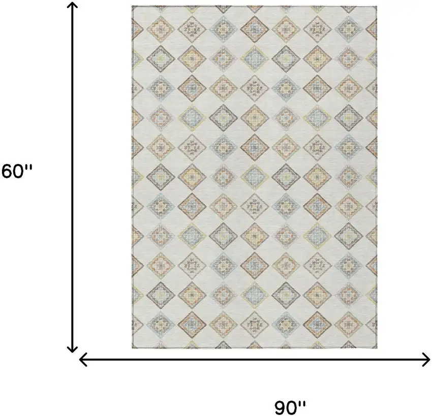 Ivory And Beige Geometric Washable Indoor Outdoor Area Rug Photo 6