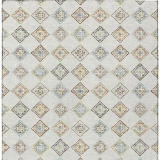 Ivory And Beige Geometric Washable Indoor Outdoor Area Rug Photo 3