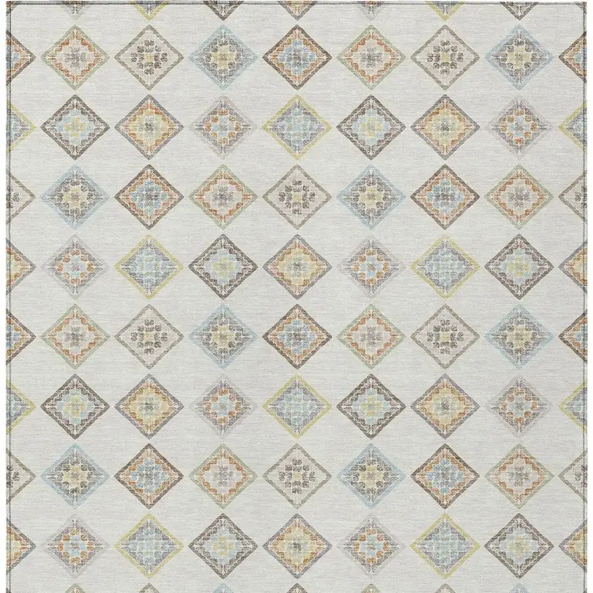 Ivory And Beige Geometric Washable Indoor Outdoor Area Rug Photo 3