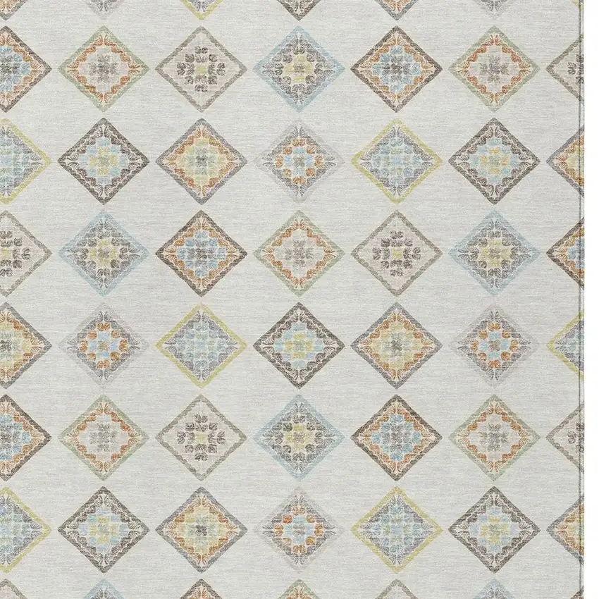 Ivory And Beige Geometric Washable Indoor Outdoor Area Rug Photo 2