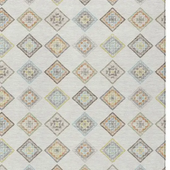 Ivory And Beige Geometric Washable Indoor Outdoor Area Rug Photo 2