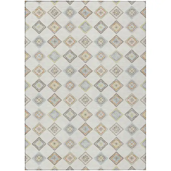 Ivory And Beige Geometric Washable Indoor Outdoor Area Rug Photo 1