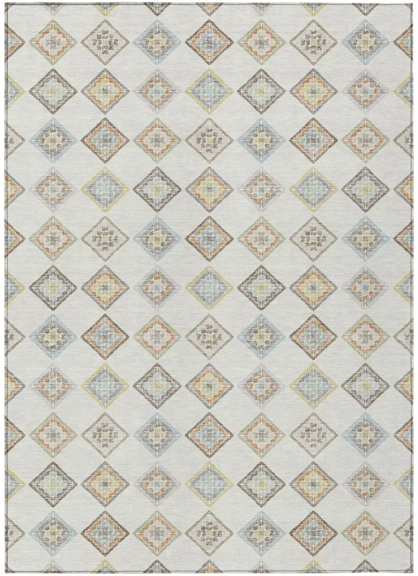 Ivory And Beige Geometric Washable Indoor Outdoor Area Rug Photo 1