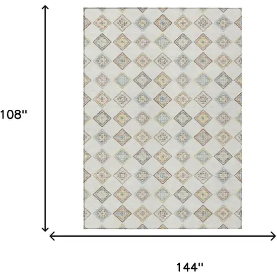 Ivory And Beige Geometric Washable Indoor Outdoor Area Rug Photo 6