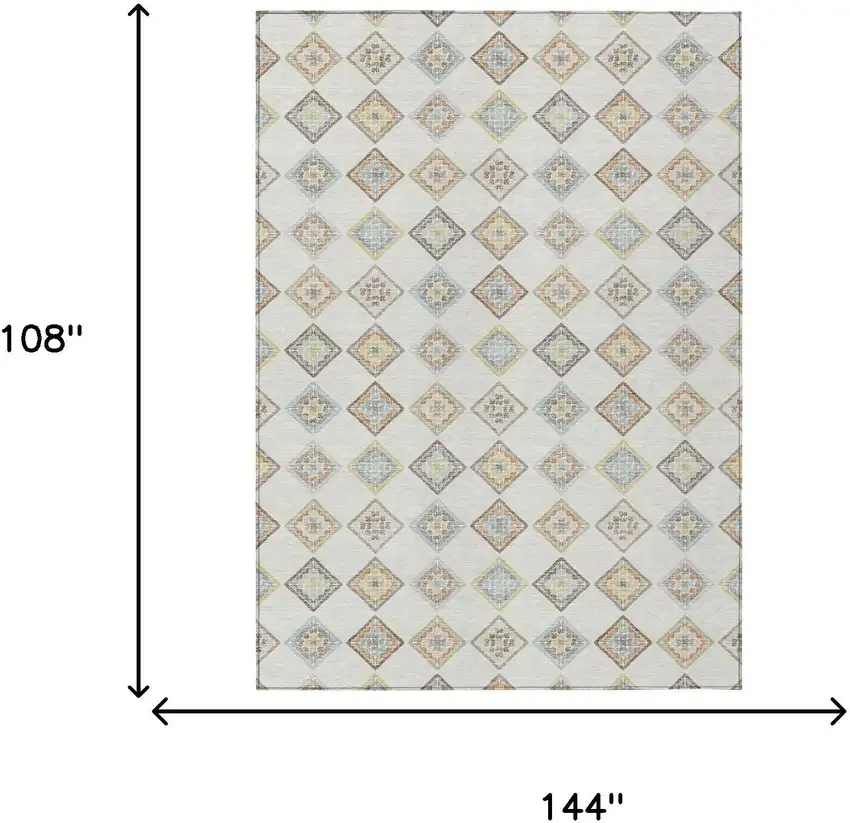 Ivory And Beige Geometric Washable Indoor Outdoor Area Rug Photo 6