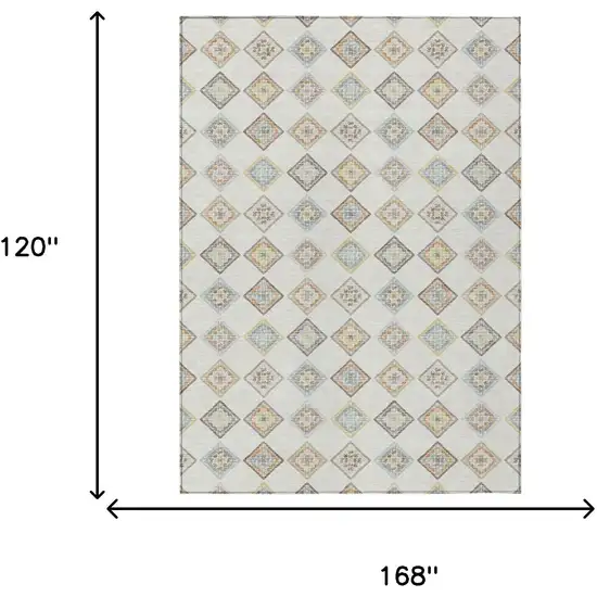 Ivory And Beige Geometric Washable Indoor Outdoor Area Rug Photo 6