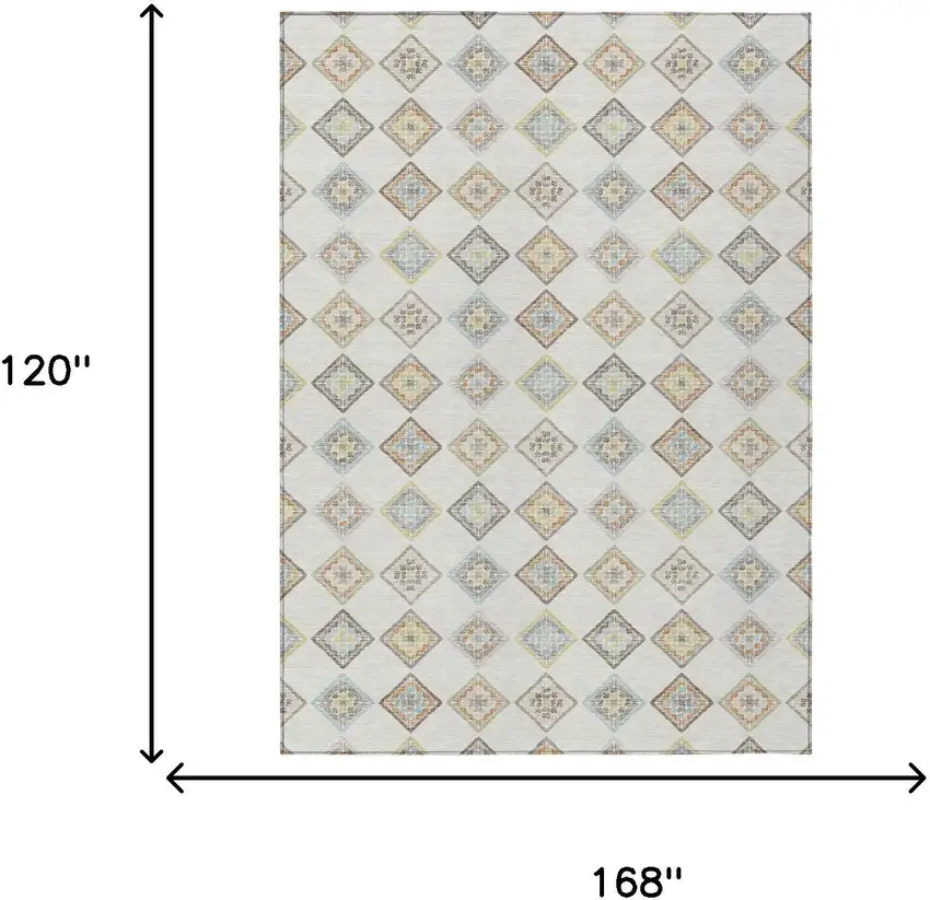 Ivory And Beige Geometric Washable Indoor Outdoor Area Rug Photo 6