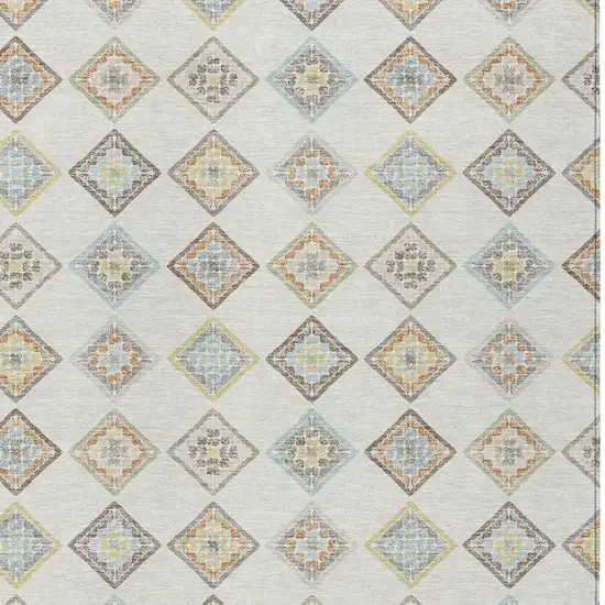 Ivory And Beige Geometric Washable Indoor Outdoor Area Rug Photo 2