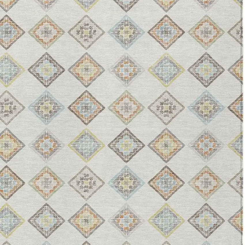 Ivory And Beige Geometric Washable Indoor Outdoor Area Rug Photo 2