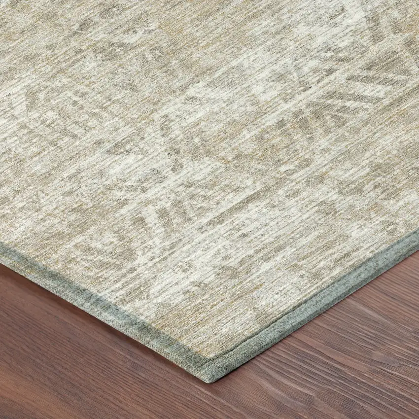 Ivory And Beige Geometric Washable Indoor Outdoor Area Rug Photo 4