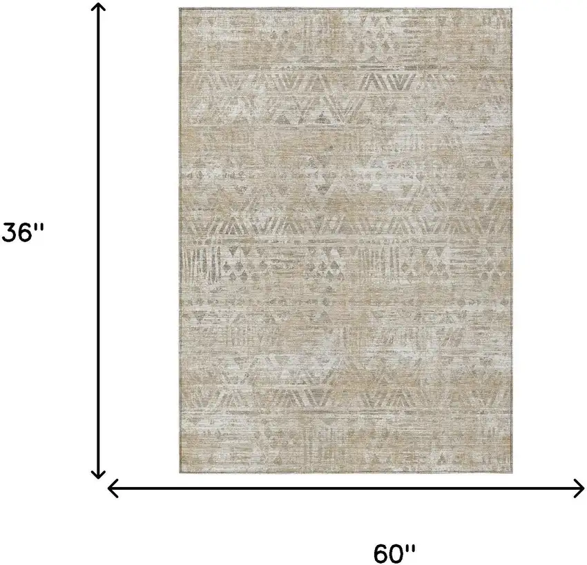 Ivory And Beige Geometric Washable Indoor Outdoor Area Rug Photo 6
