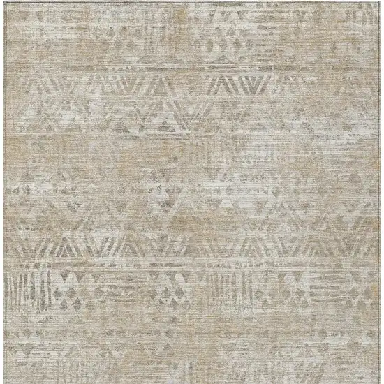 Ivory And Beige Geometric Washable Indoor Outdoor Area Rug Photo 3