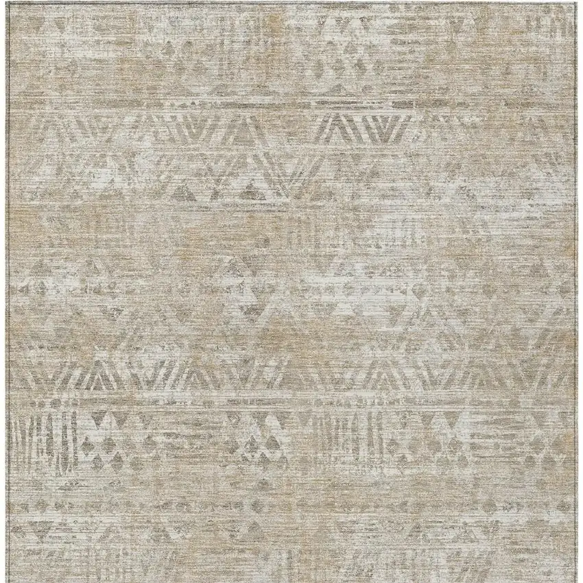Ivory And Beige Geometric Washable Indoor Outdoor Area Rug Photo 3