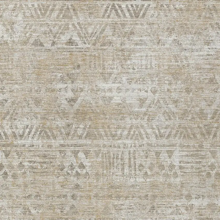 Ivory And Beige Geometric Washable Indoor Outdoor Area Rug Photo 2