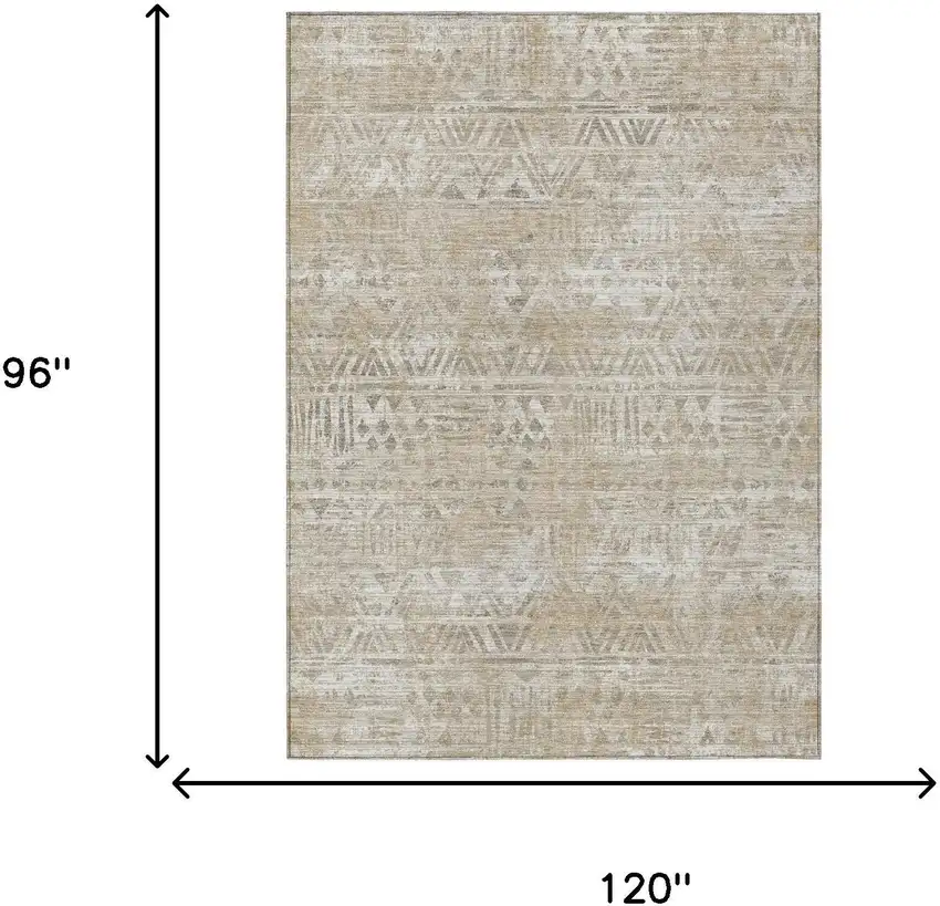 Ivory And Beige Geometric Washable Indoor Outdoor Area Rug Photo 6