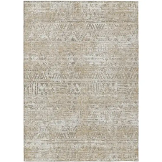 Ivory And Beige Geometric Washable Indoor Outdoor Area Rug Photo 1