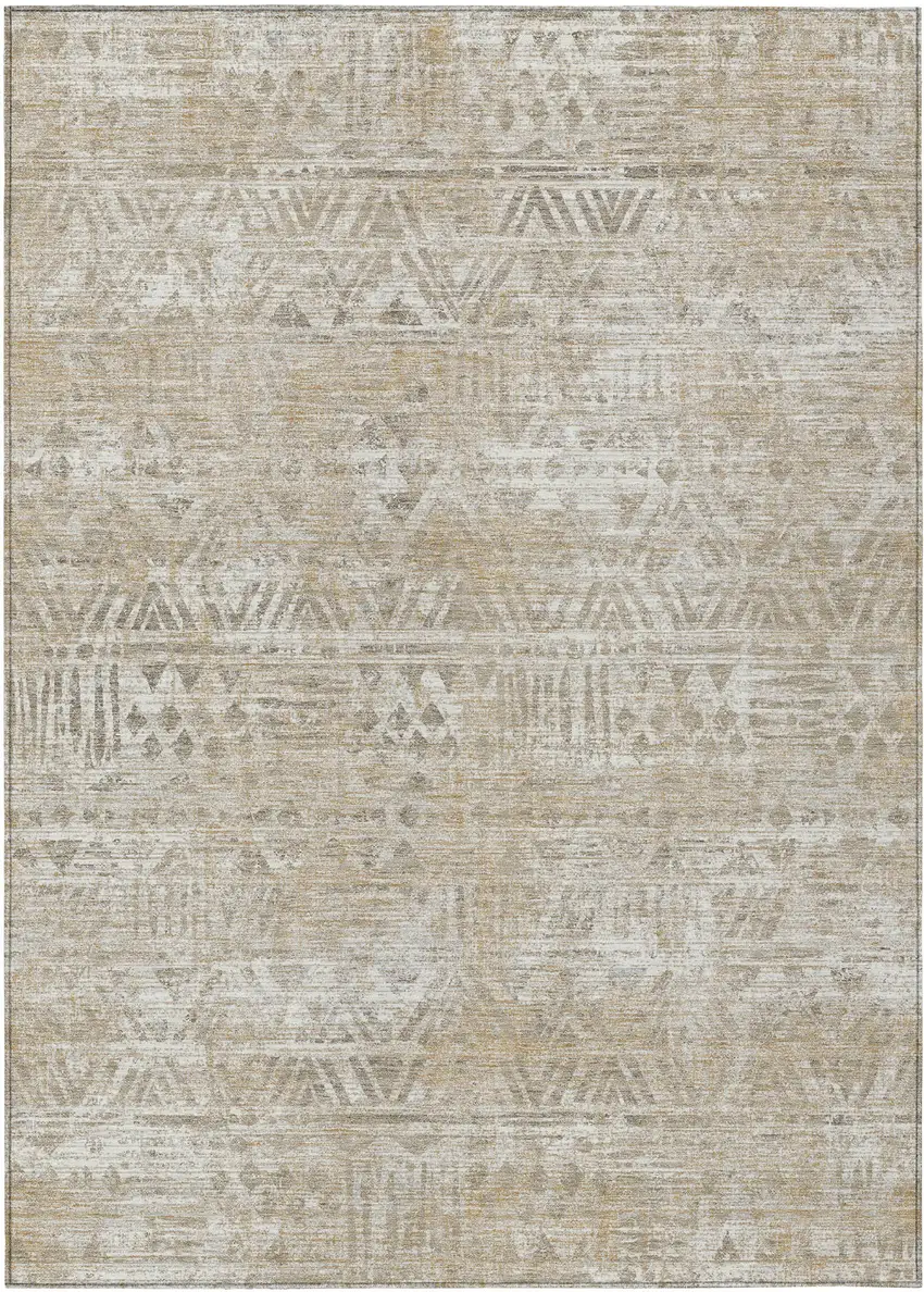 Ivory And Beige Geometric Washable Indoor Outdoor Area Rug Photo 1