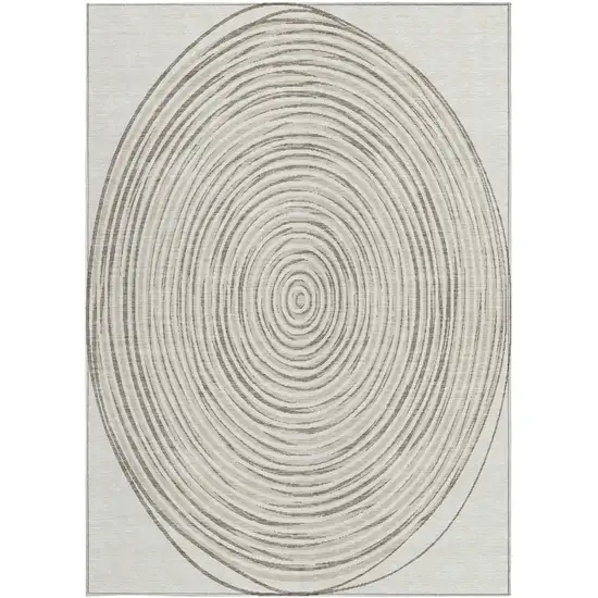 Ivory And Beige Geometric Washable Indoor Outdoor Area Rug Photo 3