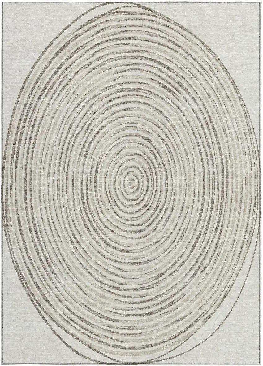 Ivory And Beige Geometric Washable Indoor Outdoor Area Rug Photo 3