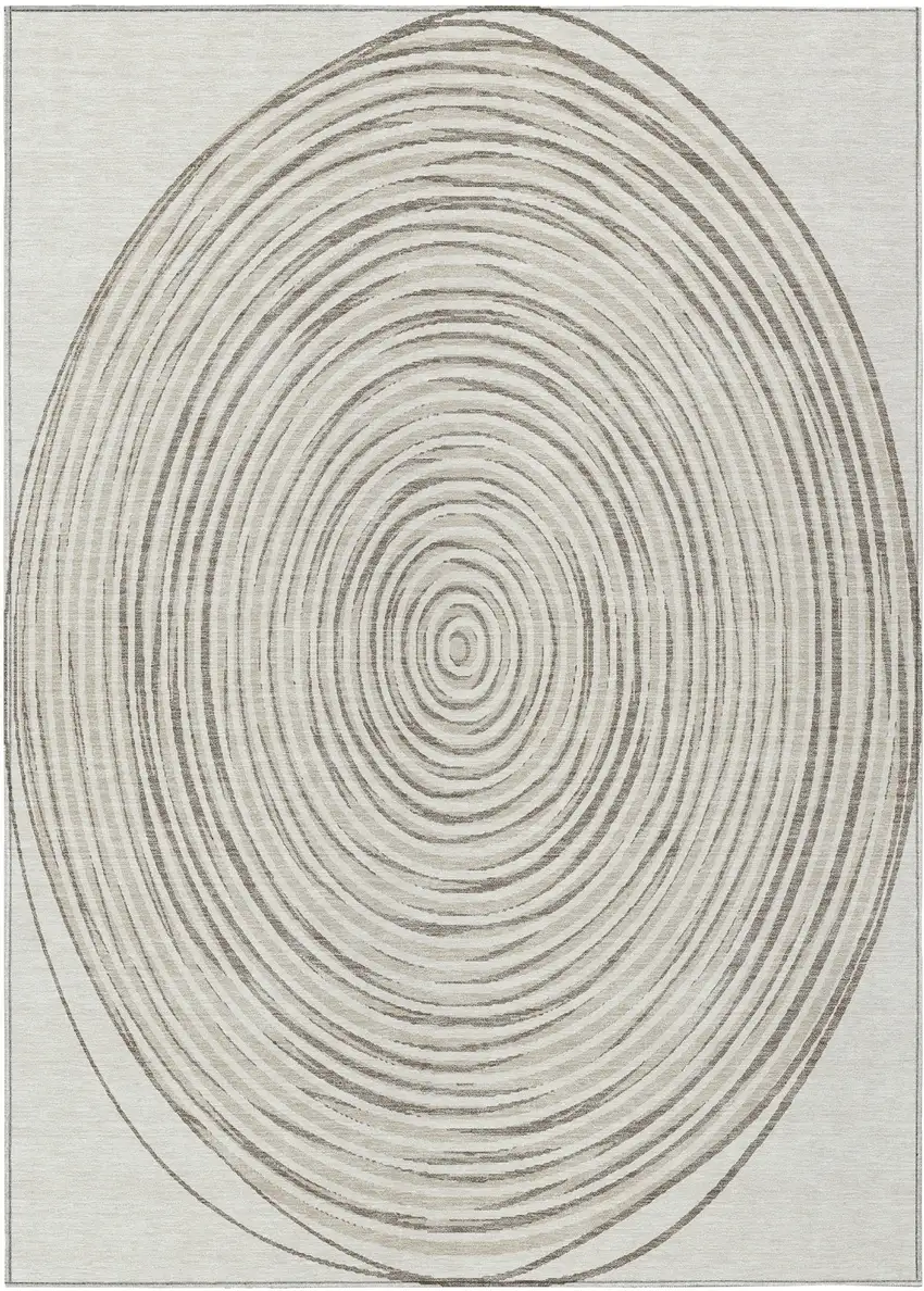 Ivory And Beige Geometric Washable Indoor Outdoor Area Rug Photo 2