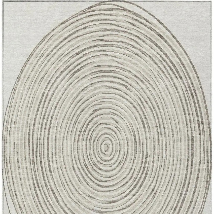 Ivory And Beige Geometric Washable Indoor Outdoor Area Rug Photo 5
