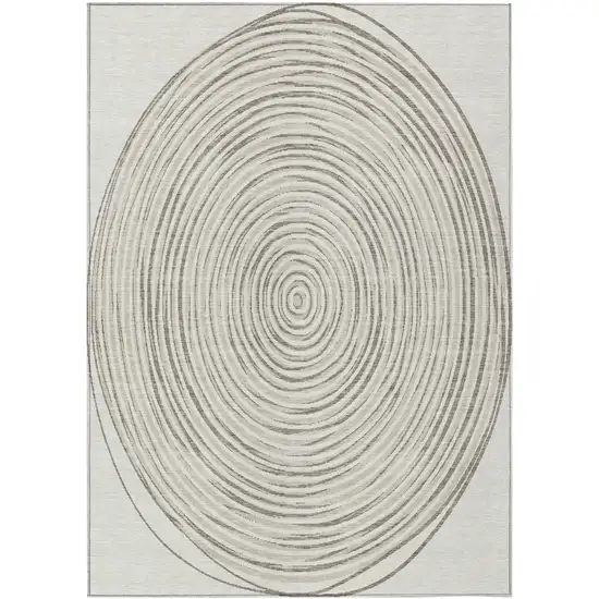 Ivory And Beige Geometric Washable Indoor Outdoor Area Rug Photo 2
